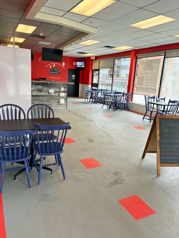 inside restaurant looking from entrance to the back